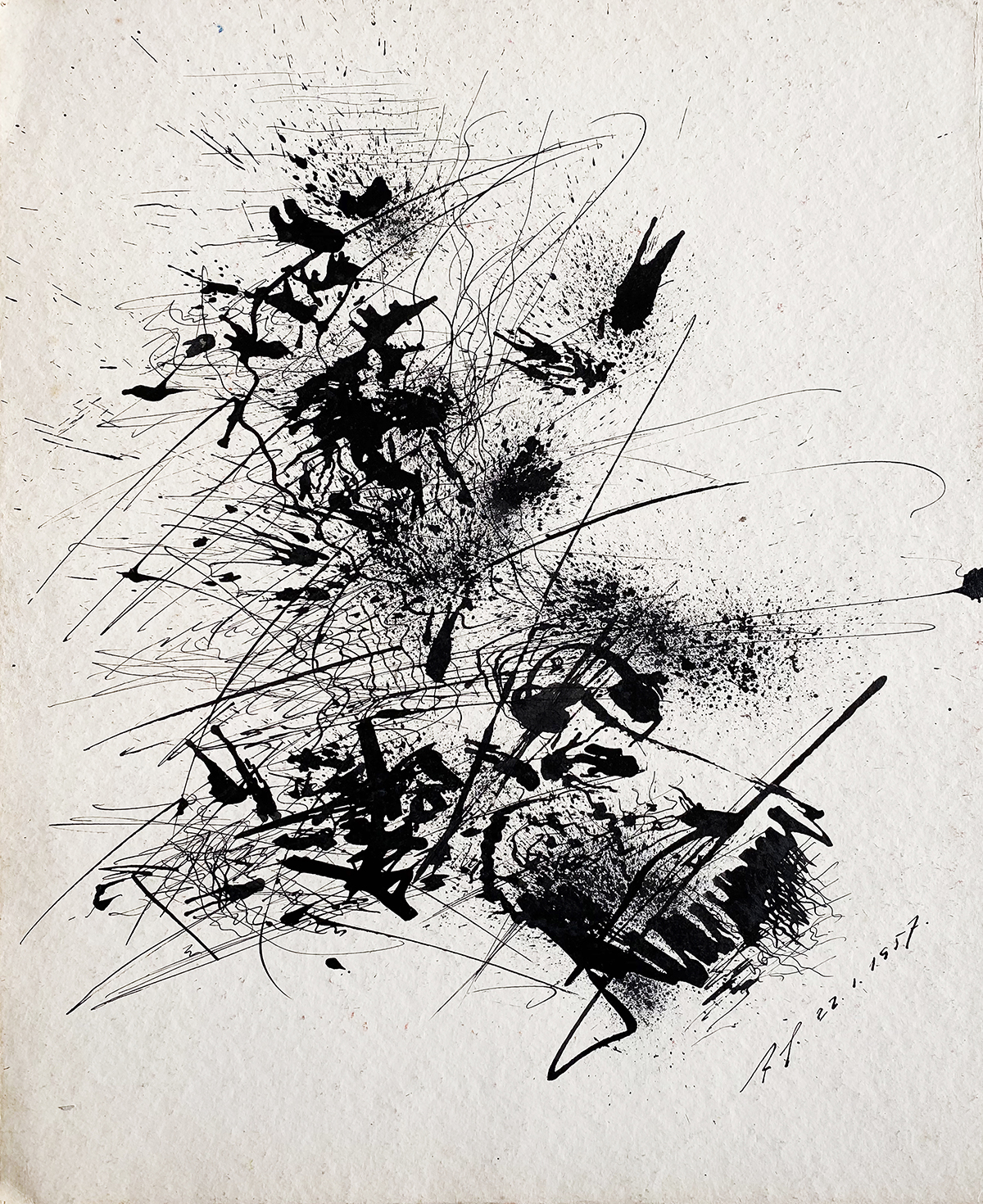 Rolf Retz-Schmidt, Ohne Titel, 1957, Federzeichnung auf Papier, 39,5 x 32,1 cm